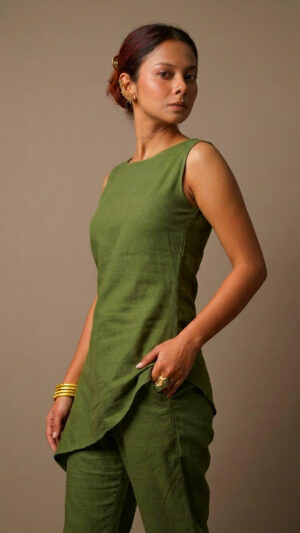 Linen Co-ord Set - S, Olive Green