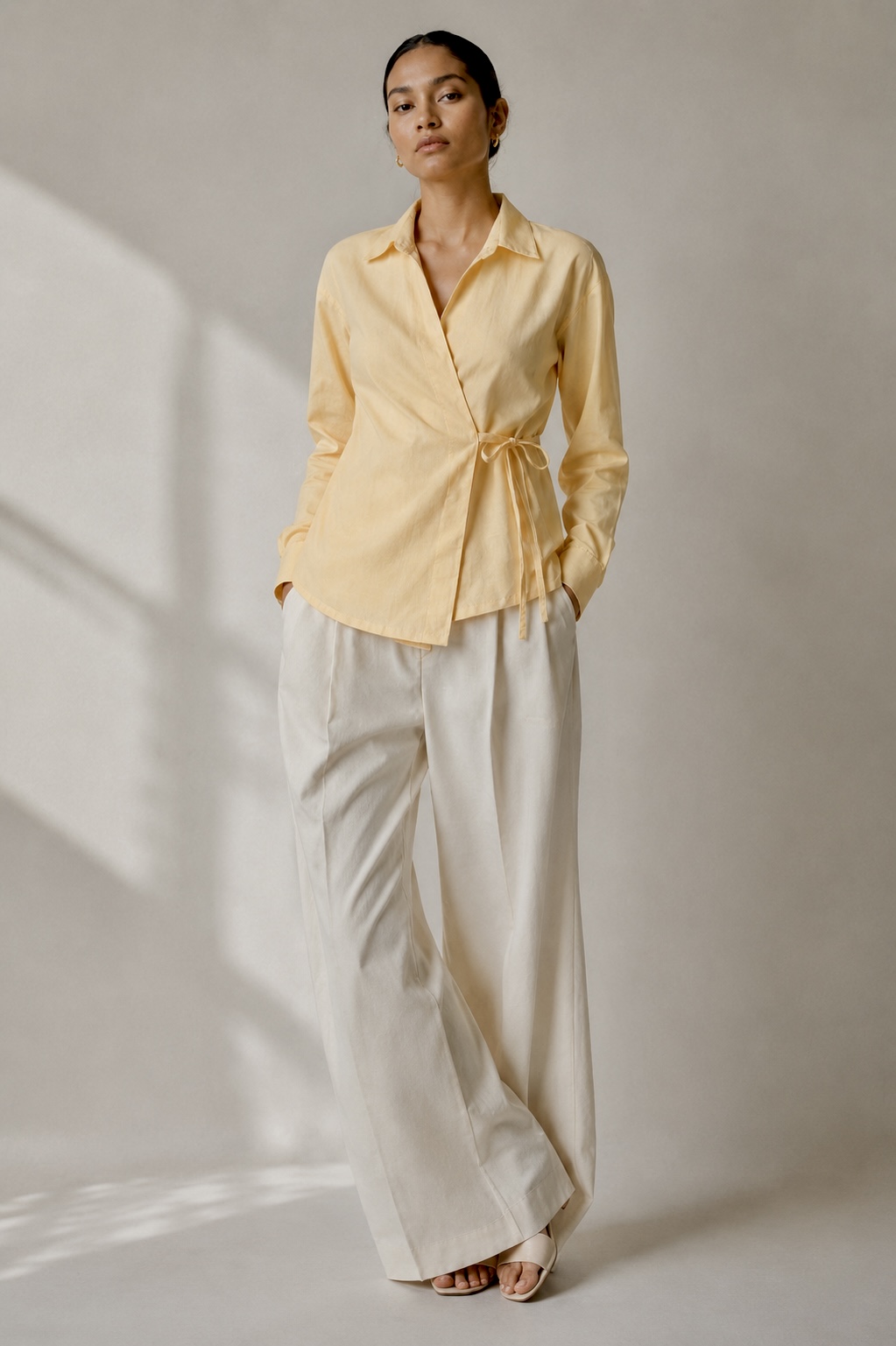 Butter Yellow Cotton Linen Wrap Shirt