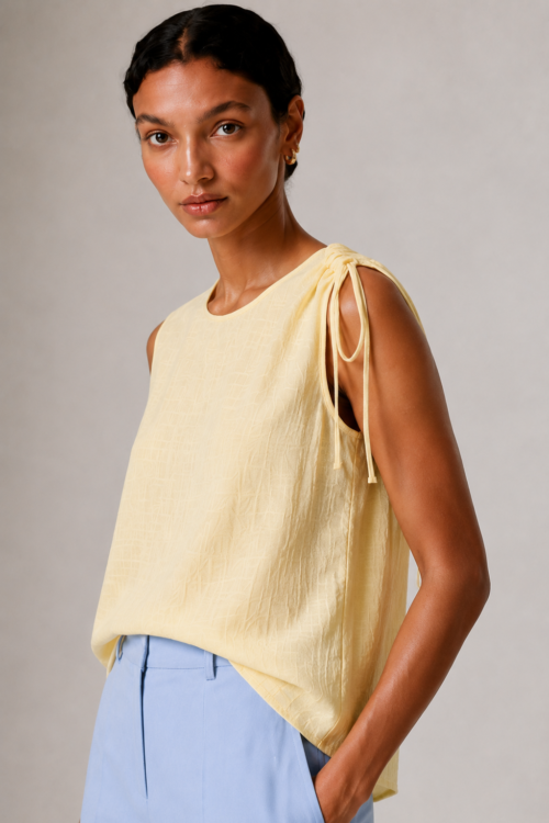 Butter Yellow Tie-Shoulder Sleeveless Top
